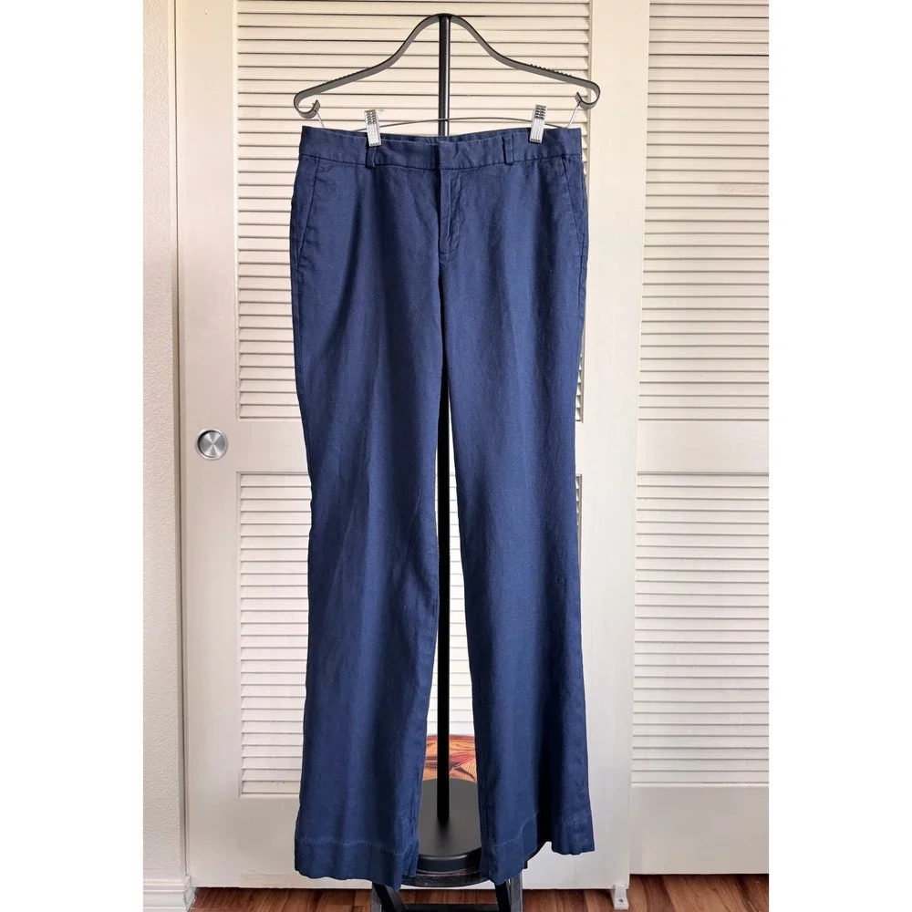 Banana Republic Logan Navy Blue Linen Cotton Straight Leg Dress Pants Size 6